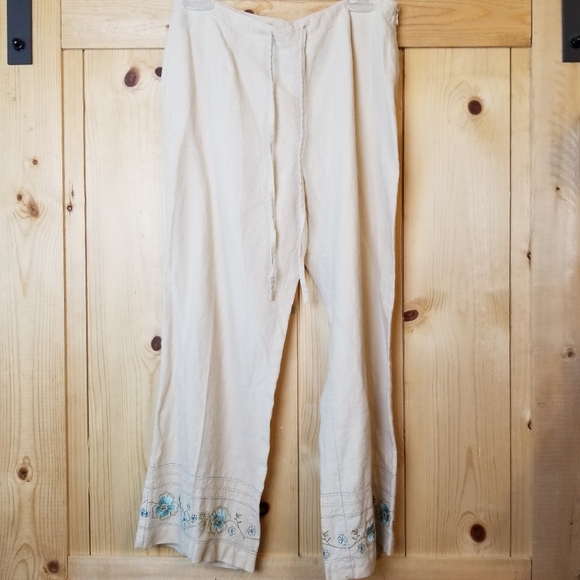 Vintage JPR Baggage Linen Embroidered Zip Tie High Waist Ankle Length Pa… - Picture 1 of 12